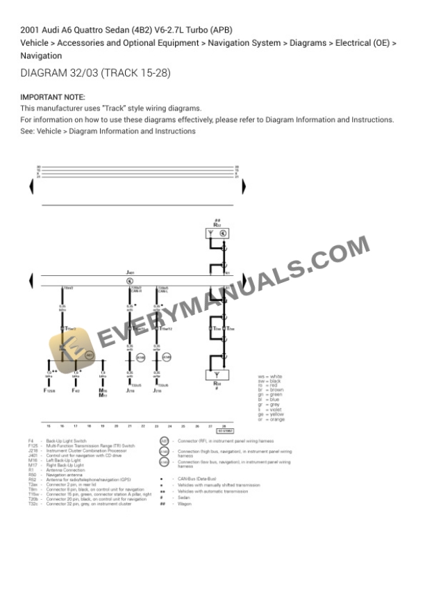 Audi A6 Quattro Sedan (4B2) 2001 Electrical Diagrams V6-2.7L Turbo (APB) 5 Audi A6 Quattro Sedan (4B2) 2001 Electrical Diagrams V6-2.7L Turbo (APB) - Image 3