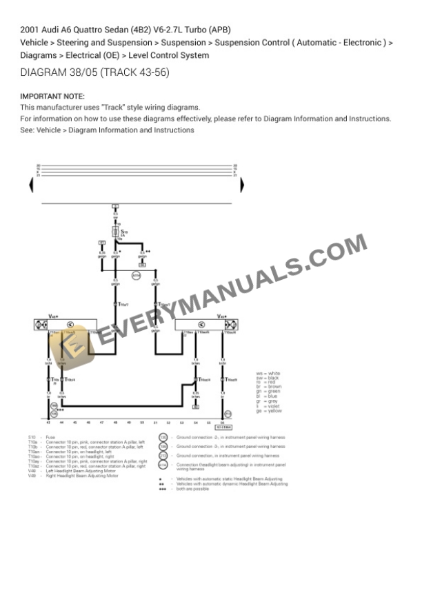 Audi A6 Quattro Sedan (4B2) 2001 Electrical Diagrams V6-2.7L Turbo (APB) 6 Audi A6 Quattro Sedan (4B2) 2001 Electrical Diagrams V6-2.7L Turbo (APB) - Image 4