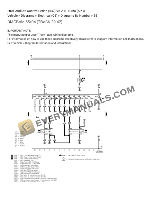 Audi A6 Quattro Sedan (4B2) 2001 Electrical Diagrams V6-2.7L Turbo (APB) 7 Audi A6 Quattro Sedan (4B2) 2001 Electrical Diagrams V6-2.7L Turbo (APB) - Image 5