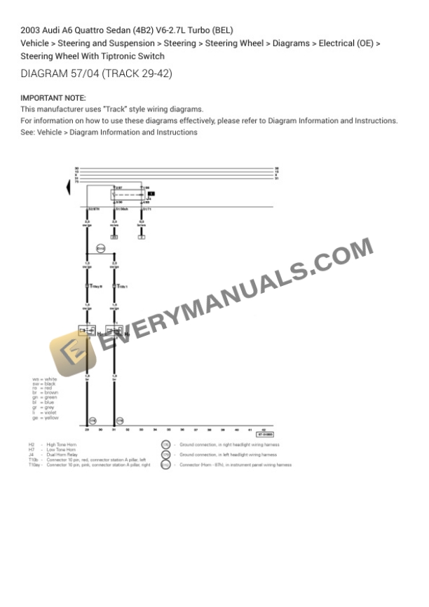 Audi A6 Quattro Sedan (4B2) 2003 Electrical Diagrams V6-2.7L Turbo (BEL) 6 Audi A6 Quattro Sedan (4B2) 2003 Electrical Diagrams V6-2.7L Turbo (BEL) - Image 4