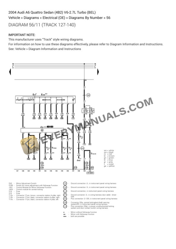 Audi A6 Quattro Sedan (4B2) 2004 Electrical Diagrams V6-2.7L Turbo (BEL) 6 Audi A6 Quattro Sedan (4B2) 2004 Electrical Diagrams V6-2.7L Turbo (BEL) - Image 4