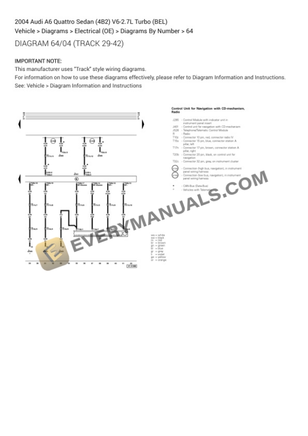 Audi A6 Quattro Sedan (4B2) 2004 Electrical Diagrams V6-2.7L Turbo (BEL) 7 Audi A6 Quattro Sedan (4B2) 2004 Electrical Diagrams V6-2.7L Turbo (BEL) - Image 5