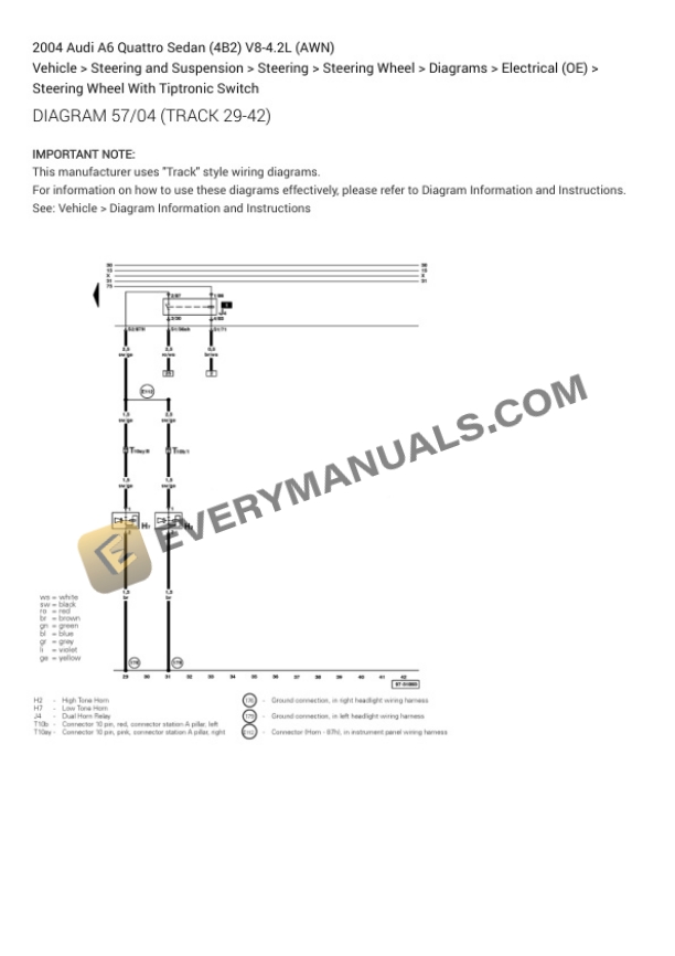 Audi A6 Quattro Sedan (4B2) 2004 Electrical Diagrams V8-4.2L (AWN) 6 Audi A6 Quattro Sedan (4B2) 2004 Electrical Diagrams V8-4.2L (AWN) - Image 4