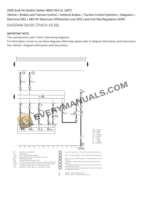 Audi A6 Quattro Sedan (4B4) 2000 Electrical Diagrams V8-4.2L (ART) 4 Audi A6 Quattro Sedan (4B4) 2000 Electrical Diagrams V8-4.2L (ART) - Image 2