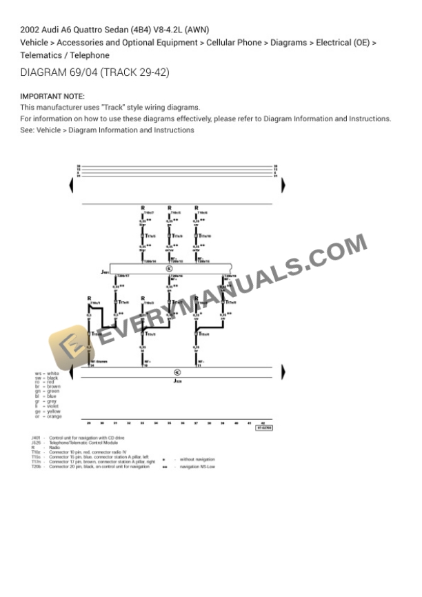 Audi A6 Quattro Sedan (4B4) 2002 Electrical Diagrams V8-4.2L (AWN) 6 Audi A6 Quattro Sedan (4B4) 2002 Electrical Diagrams V8-4.2L (AWN) - Image 4