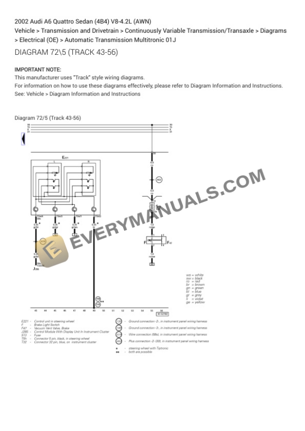 Audi A6 Quattro Sedan (4B4) 2002 Electrical Diagrams V8-4.2L (AWN) 7 Audi A6 Quattro Sedan (4B4) 2002 Electrical Diagrams V8-4.2L (AWN) - Image 5