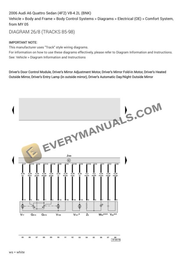 Audi A6 Quattro Sedan (4F2) 2006 Electrical Diagrams V8-4.2L (BNK) 4 Audi A6 Quattro Sedan (4F2) 2006 Electrical Diagrams V8-4.2L (BNK) - Image 2