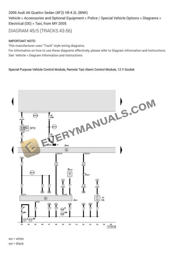 Audi A6 Quattro Sedan (4F2) 2006 Electrical Diagrams V8-4.2L (BNK) 6 Audi A6 Quattro Sedan (4F2) 2006 Electrical Diagrams V8-4.2L (BNK) - Image 4