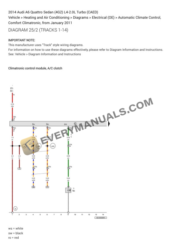 Audi A6 Quattro Sedan (4G2) 2014 Electrical Diagrams L4-2.0L Turbo (CAED) 4 Audi A6 Quattro Sedan (4G2) 2014 Electrical Diagrams L4-2.0L Turbo (CAED) - Image 2