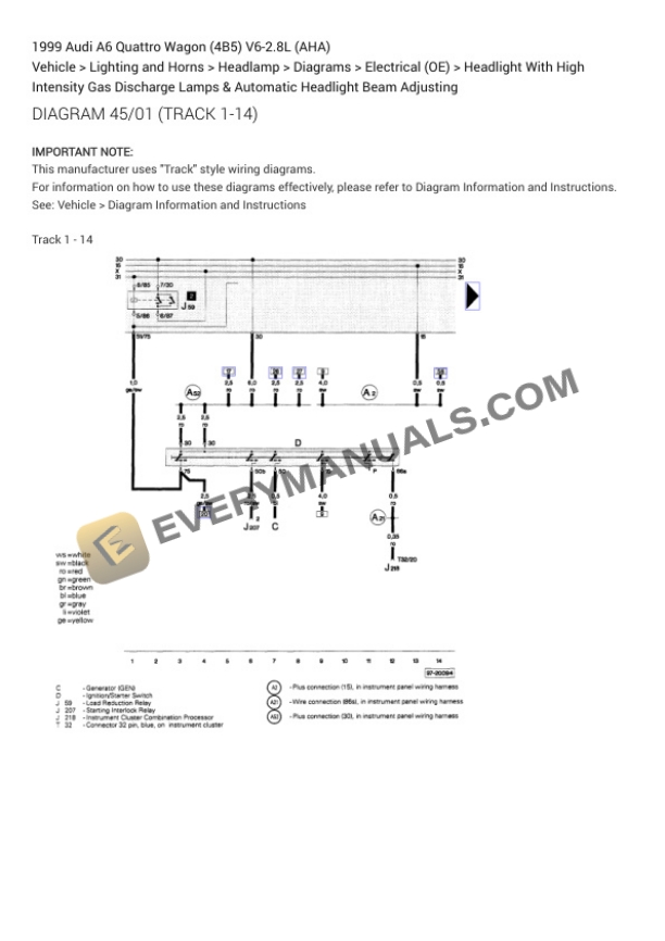 Audi A6 Quattro Wagon (4B5) 1999 Electrical Diagrams V6-2.8L (AHA) 6 Audi A6 Quattro Wagon (4B5) 1999 Electrical Diagrams V6-2.8L (AHA) - Image 4