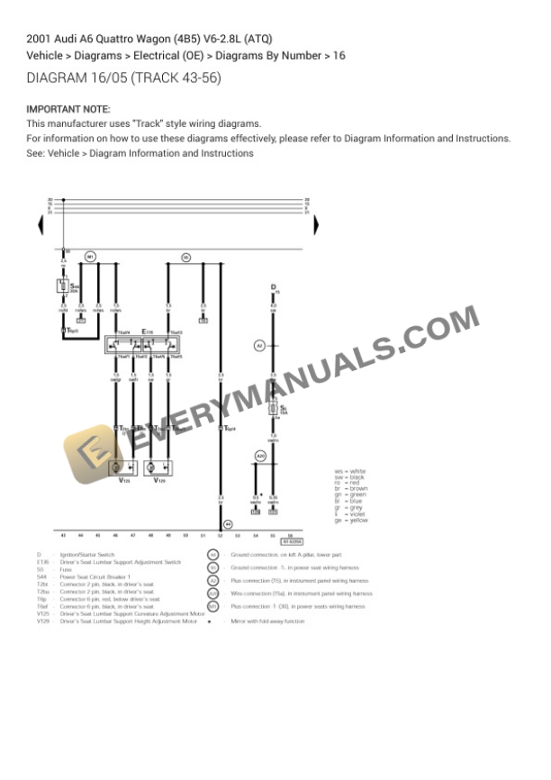 Audi A6 Quattro Wagon (4B5) 2001 Electrical Diagrams V6-2.8L (ATQ) 4 Audi A6 Quattro Wagon (4B5) 2001 Electrical Diagrams V6-2.8L (ATQ) - Image 2