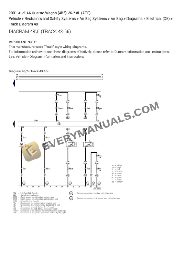 Audi A6 Quattro Wagon (4B5) 2001 Electrical Diagrams V6-2.8L (ATQ) 7 Audi A6 Quattro Wagon (4B5) 2001 Electrical Diagrams V6-2.8L (ATQ) - Image 5