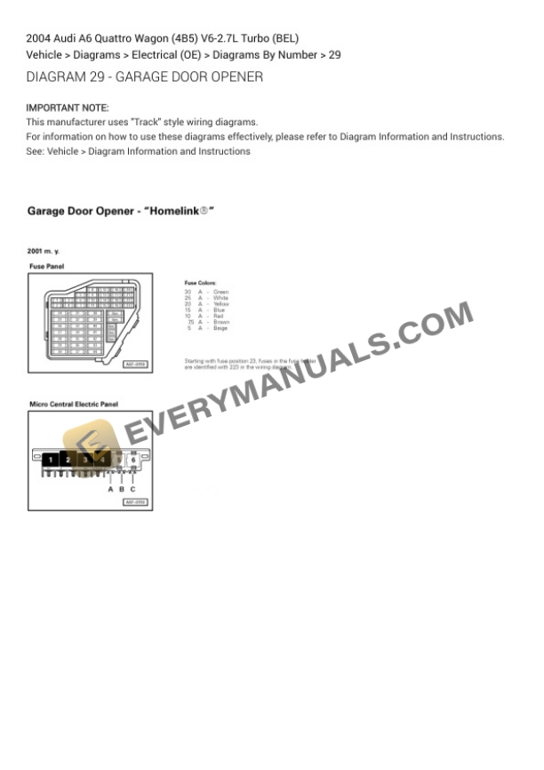 Audi A6 Quattro Wagon (4B5) 2004 Electrical Diagrams V6-2.7L Turbo (BEL) 4 Audi A6 Quattro Wagon (4B5) 2004 Electrical Diagrams V6-2.7L Turbo (BEL) - Image 2