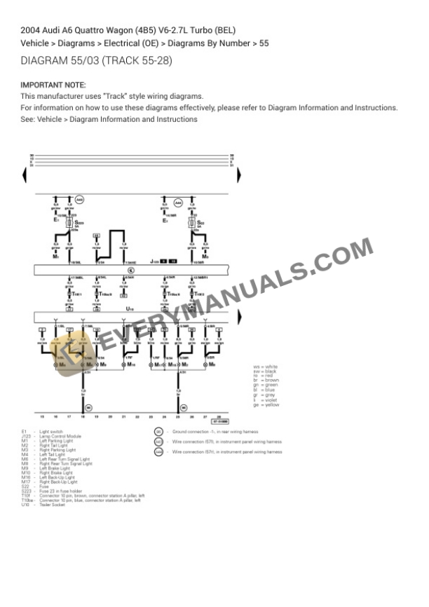Audi A6 Quattro Wagon (4B5) 2004 Electrical Diagrams V6-2.7L Turbo (BEL) 5 Audi A6 Quattro Wagon (4B5) 2004 Electrical Diagrams V6-2.7L Turbo (BEL) - Image 3
