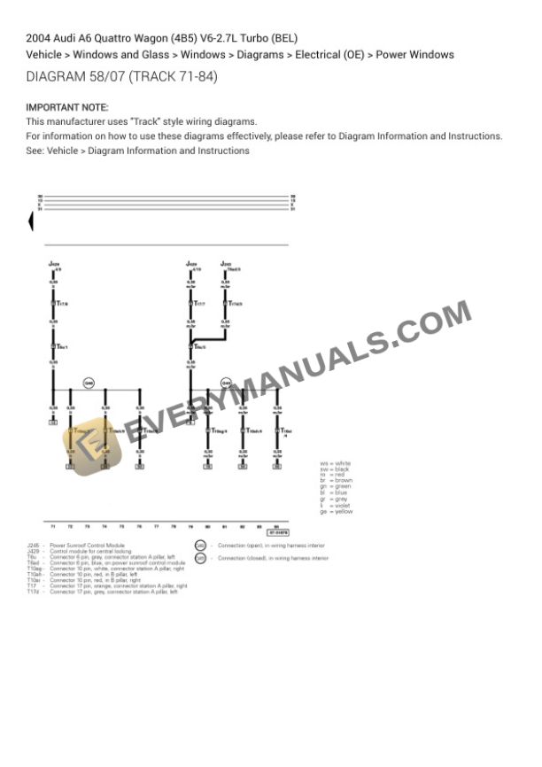 Audi A6 Quattro Wagon (4B5) 2004 Electrical Diagrams V6-2.7L Turbo (BEL) 6 Audi A6 Quattro Wagon (4B5) 2004 Electrical Diagrams V6-2.7L Turbo (BEL) - Image 4