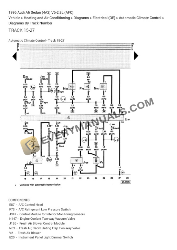 Audi A6 Sedan (4A2) 1996 Electrical Diagrams V6-2.8L (AFC) 4 Audi A6 Sedan (4A2) 1996 Electrical Diagrams V6-2.8L (AFC) - Image 2
