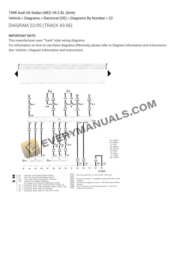 Audi A6 Sedan (4B2) 1998 Electrical Diagrams V6-2.8L (AHA) 6 Audi A6 Sedan (4B2) 1998 Electrical Diagrams V6-2.8L (AHA) - Image 4