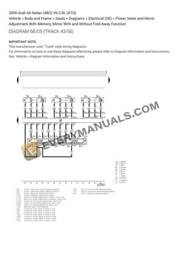 Audi A6 Sedan (4B2) 2000 Electrical Diagrams V6-2.8L (ATQ) 5 Audi A6 Sedan (4B2) 2000 Electrical Diagrams V6-2.8L (ATQ) - Image 3