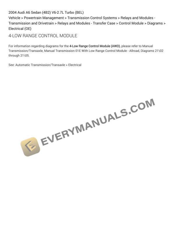 Audi A6 Sedan (4B2) 2004 Electrical Diagrams V6-2.7L Turbo (BEL) 2 audi a6 sedan 4b2 2004 electrical diagrams v6 27l turbo bel 1