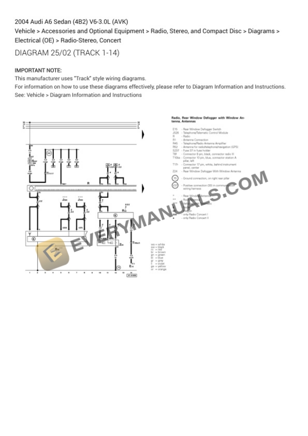 Audi A6 Sedan (4B2) 2004 Electrical Diagrams V6-3.0L (AVK) 4 Audi A6 Sedan (4B2) 2004 Electrical Diagrams V6-3.0L (AVK) - Image 2
