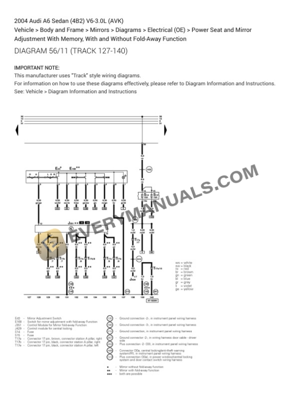 Audi A6 Sedan (4B2) 2004 Electrical Diagrams V6-3.0L (AVK) 6 Audi A6 Sedan (4B2) 2004 Electrical Diagrams V6-3.0L (AVK) - Image 4