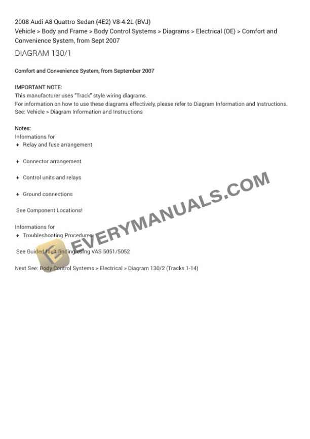 Audi A8 Quattro Sedan (4E2) 2008 Electrical Diagrams V8-4.2L (BVJ) 5 Audi A8 Quattro Sedan (4E2) 2008 Electrical Diagrams V8-4.2L (BVJ) - Image 3