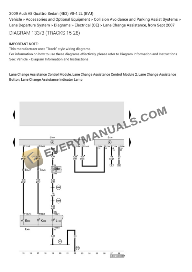 Audi A8 Quattro Sedan (4E2) 2009 Electrical Diagrams V8-4.2L (BVJ) 6 Audi A8 Quattro Sedan (4E2) 2009 Electrical Diagrams V8-4.2L (BVJ) - Image 4