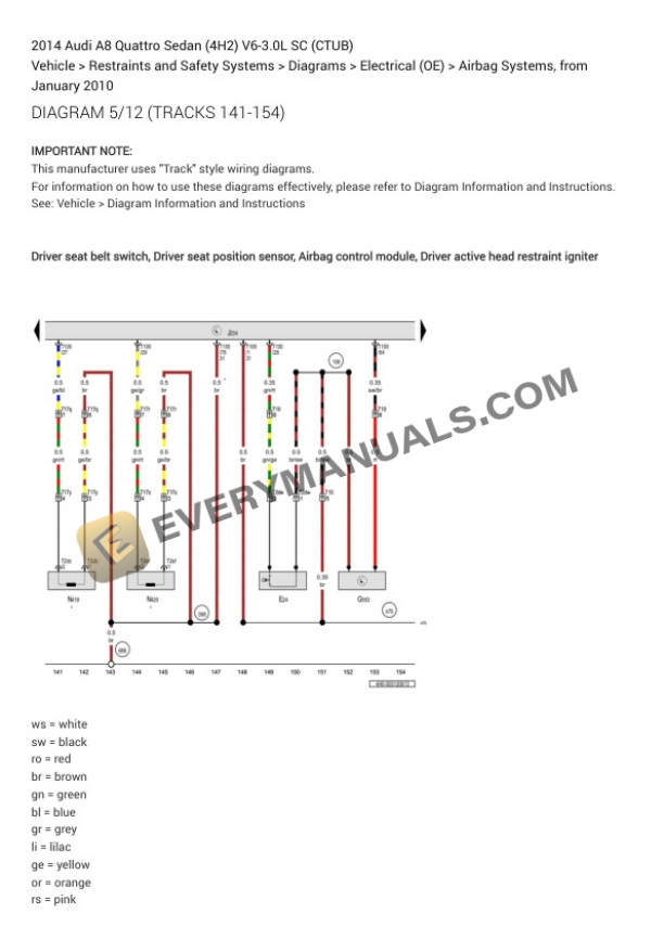 Audi A8 Quattro Sedan (4H2) 2014 Electrical Diagrams V6-3.0L SC (CTUB) 6 Audi A8 Quattro Sedan (4H2) 2014 Electrical Diagrams V6-3.0L SC (CTUB) - Image 4