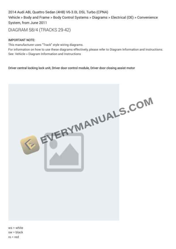 Audi A8L Quattro Sedan (4H8) 2014 Electrical Diagrams V6-3.0L DSL Turbo (CPNA) 5 Audi A8L Quattro Sedan (4H8) 2014 Electrical Diagrams V6-3.0L DSL Turbo (CPNA) - Image 3