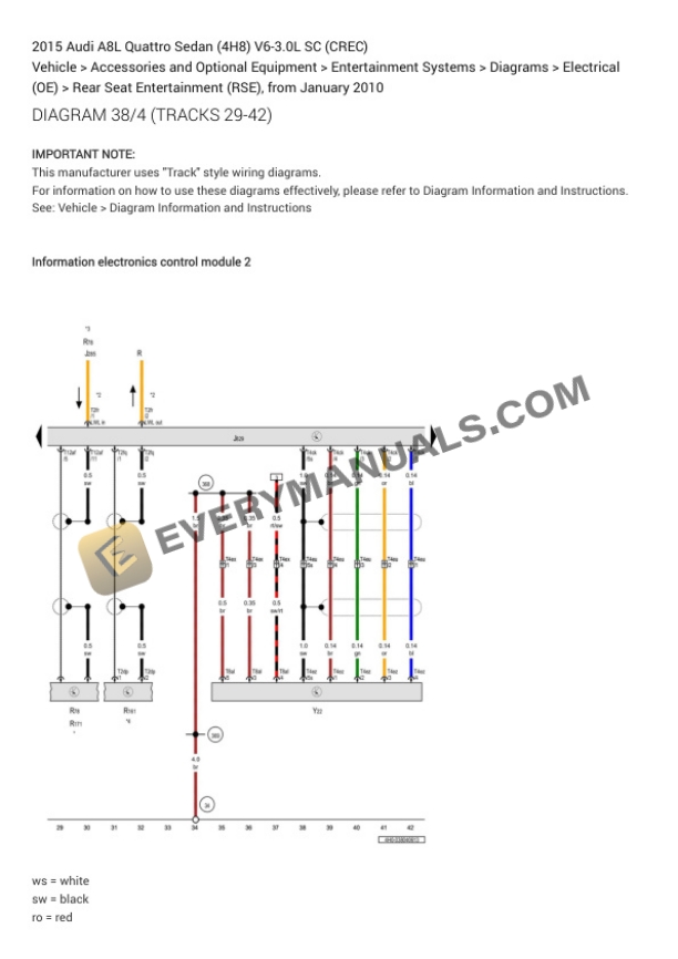 Audi A8L Quattro Sedan (4H8) 2015 Electrical Diagrams V6-3.0L SC (CREC) 4 Audi A8L Quattro Sedan (4H8) 2015 Electrical Diagrams V6-3.0L SC (CREC) - Image 2