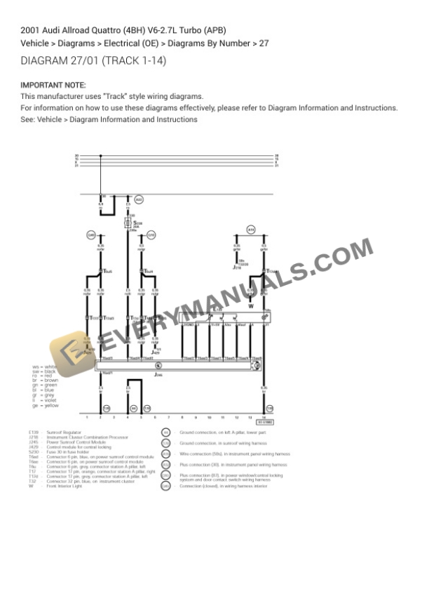 Audi Allroad Quattro (4BH) 2001 Electrical Diagrams V6-2.7L Turbo (APB) 5 Audi Allroad Quattro (4BH) 2001 Electrical Diagrams V6-2.7L Turbo (APB) - Image 3