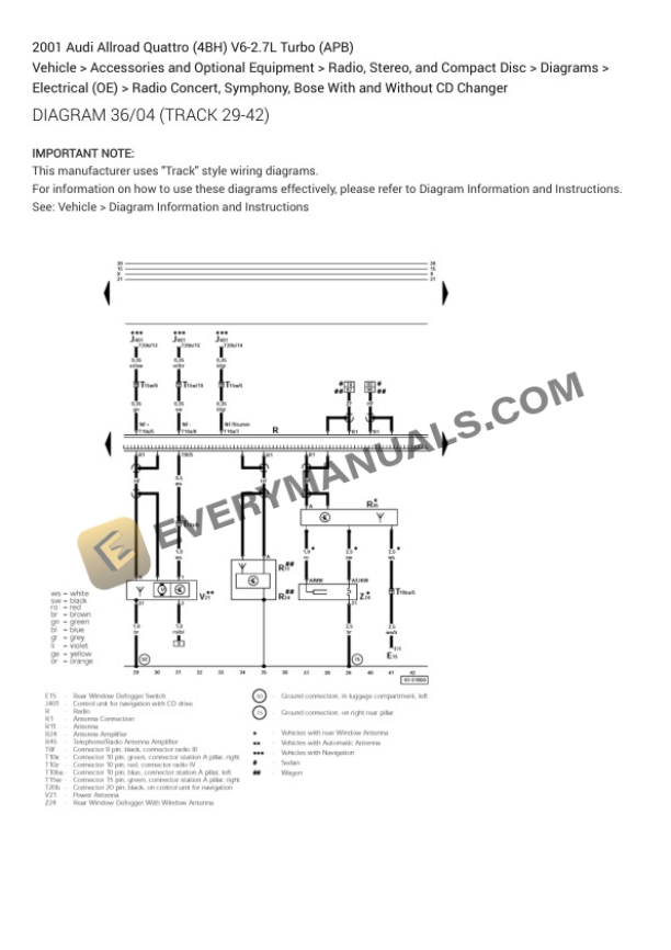 Audi Allroad Quattro (4BH) 2001 Electrical Diagrams V6-2.7L Turbo (APB) 6 Audi Allroad Quattro (4BH) 2001 Electrical Diagrams V6-2.7L Turbo (APB) - Image 4