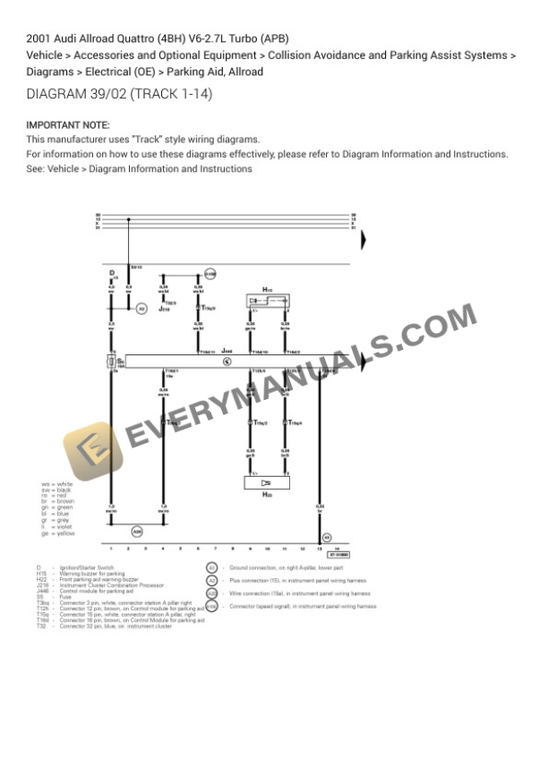 Audi Allroad Quattro (4BH) 2001 Electrical Diagrams V6-2.7L Turbo (APB) 7 Audi Allroad Quattro (4BH) 2001 Electrical Diagrams V6-2.7L Turbo (APB) - Image 5