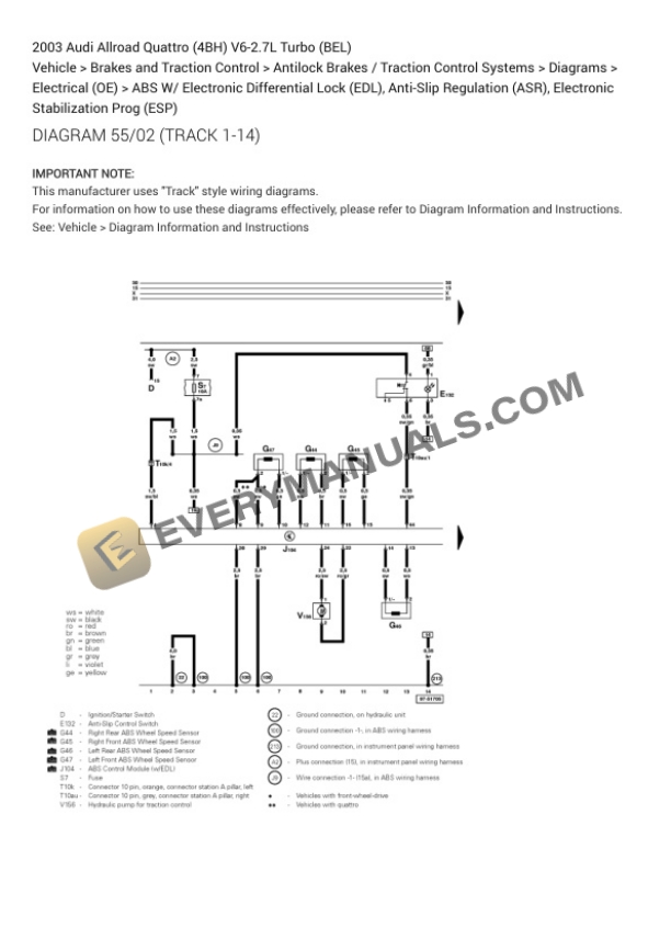 Audi Allroad Quattro (4BH) 2003 Electrical Diagrams V6-2.7L Turbo (BEL) 5 Audi Allroad Quattro (4BH) 2003 Electrical Diagrams V6-2.7L Turbo (BEL) - Image 3