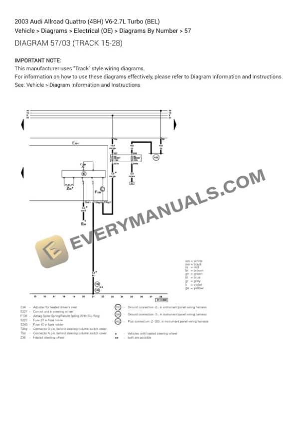 Audi Allroad Quattro (4BH) 2003 Electrical Diagrams V6-2.7L Turbo (BEL) 6 Audi Allroad Quattro (4BH) 2003 Electrical Diagrams V6-2.7L Turbo (BEL) - Image 4