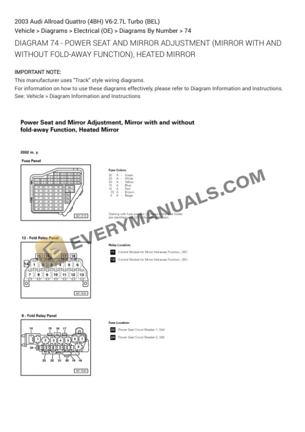 Audi Allroad Quattro (4BH) 2003 Electrical Diagrams V6-2.7L Turbo (BEL) 7 Audi Allroad Quattro (4BH) 2003 Electrical Diagrams V6-2.7L Turbo (BEL) - Image 5