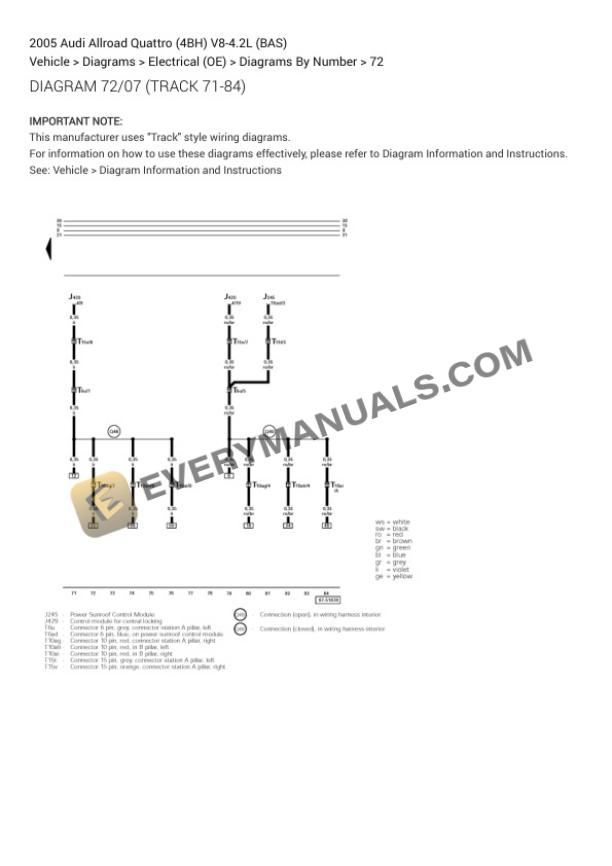 Audi Allroad Quattro (4BH) 2005 Electrical Diagrams V8-4.2L (BAS) 7 Audi Allroad Quattro (4BH) 2005 Electrical Diagrams V8-4.2L (BAS) - Image 5