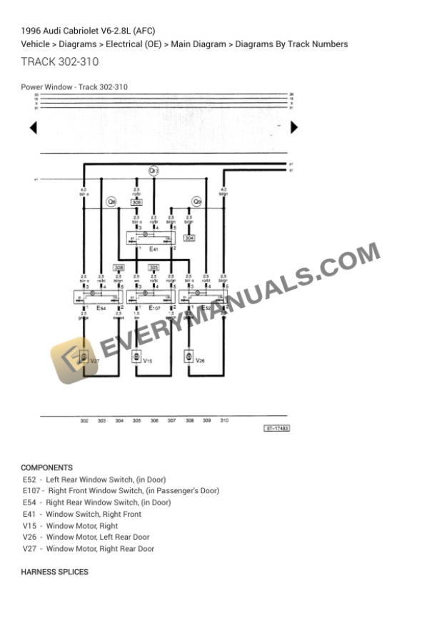 Audi Cabriolet 1996 Electrical Diagrams V6-2.8L (AFC) 7 Audi Cabriolet 1996 Electrical Diagrams V6-2.8L (AFC) - Image 5