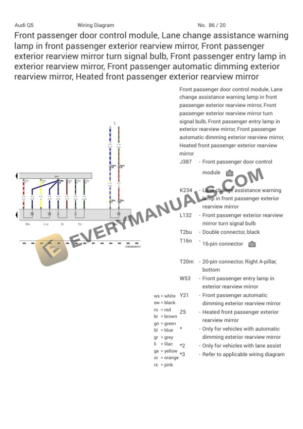 Audi Q5 Quattro (8RB) 2016 Electrical Diagrams L4-2.0L Turbo (CHJA) Hybrid 4 Audi Q5 Quattro (8RB) 2016 Electrical Diagrams L4-2.0L Turbo (CHJA) Hybrid - Image 2