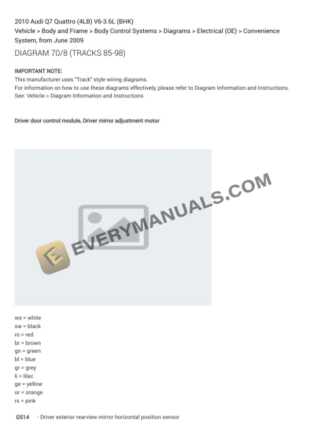 Audi Q7 Quattro (4LB) 2010 Electrical Diagrams V6-3.6L (BHK) 6 Audi Q7 Quattro (4LB) 2010 Electrical Diagrams V6-3.6L (BHK) - Image 4
