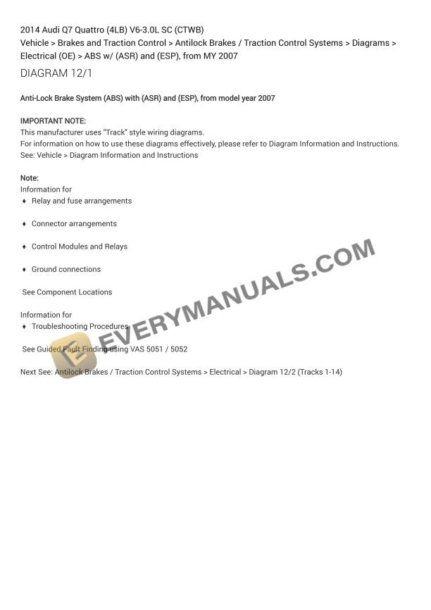 Audi Q7 Quattro (4LB) 2014 Electrical Diagrams V6-3.0L SC (CTWB)