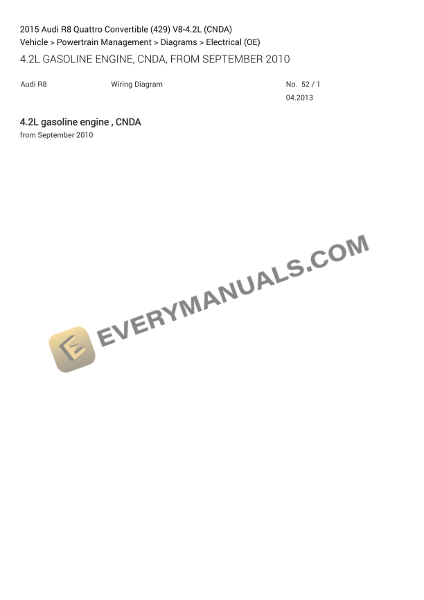 Audi R8 Quattro Convertible (429) 2015 Electrical Diagrams V8-4.2L (CNDA) 2 audi r8 quattro convertible 429 2015 electrical diagrams v8 42l cnda 1