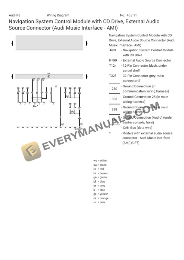 Audi R8 Quattro Coupe (423) 2012 Electrical Diagrams V10-5.2L (BUJ) 7 Audi R8 Quattro Coupe (423) 2012 Electrical Diagrams V10-5.2L (BUJ) - Image 5