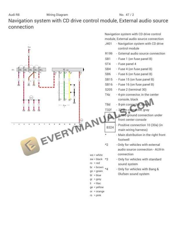 Audi R8 Quattro Coupe (423) 2012 Electrical Diagrams V8-4.2L (CNDA) 4 Audi R8 Quattro Coupe (423) 2012 Electrical Diagrams V8-4.2L (CNDA) - Image 2