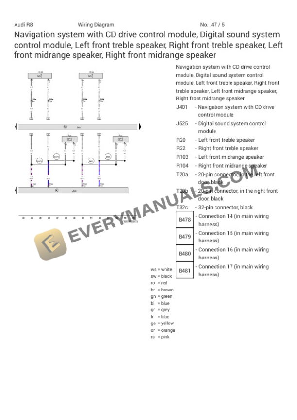 Audi R8 Quattro Coupe (423) 2014 Electrical Diagrams V8-4.2L (CNDA) 4 Audi R8 Quattro Coupe (423) 2014 Electrical Diagrams V8-4.2L (CNDA) - Image 2