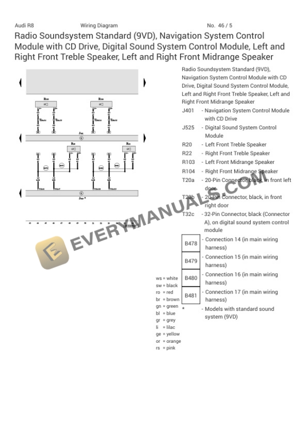 Audi R8 Quattro Coupe (423) 2014 Electrical Diagrams V8-4.2L (CNDA) 6 Audi R8 Quattro Coupe (423) 2014 Electrical Diagrams V8-4.2L (CNDA) - Image 4