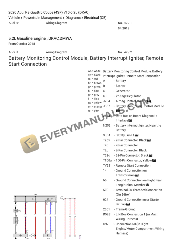 audi r8 quattro coupe 4sp 2020 electrical diagrams v10 52l dkac 1