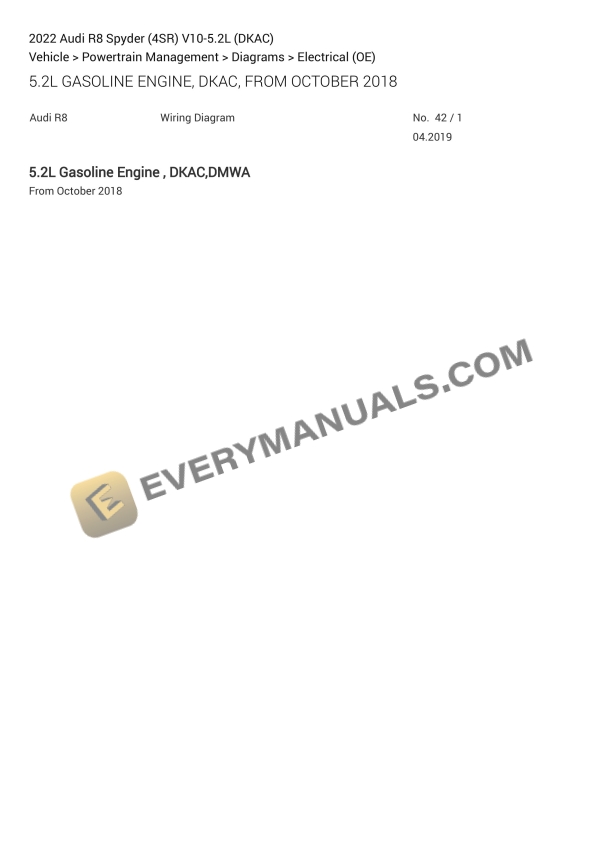 audi r8 spyder 4sr 2022 electrical diagrams v10 52l dkac 1