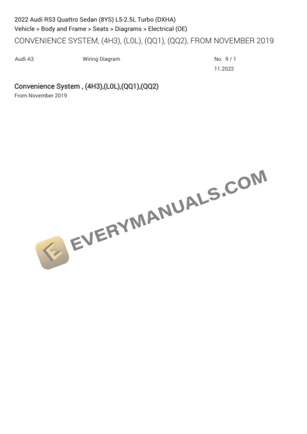 Audi RS3 Quattro Sedan (8YS) 2022 Electrical Diagrams L5-2.5L Turbo (DXHA) 4 Audi RS3 Quattro Sedan (8YS) 2022 Electrical Diagrams L5-2.5L Turbo (DXHA) - Image 2