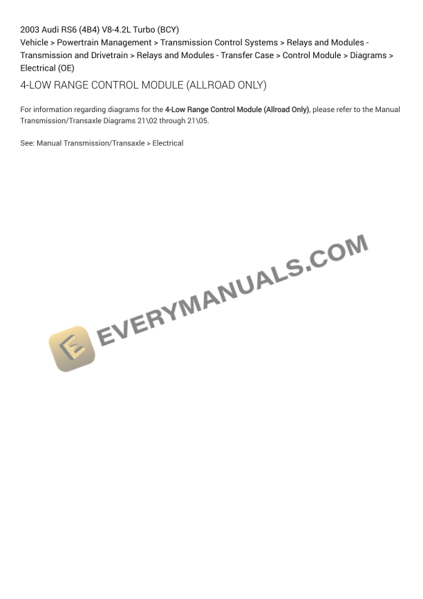 Audi RS6 (4B4) 2003 Electrical Diagrams V8-4.2L Turbo (BCY)